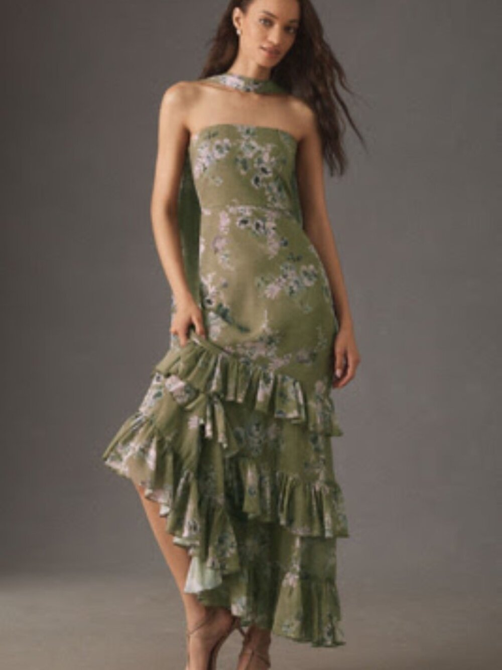 NWT BHLDN Molly Strapless Chiffon Scarf Maxi Dress